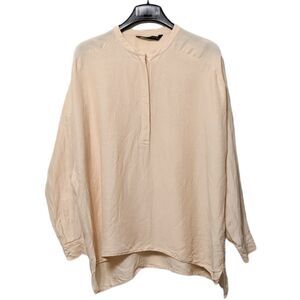 ZARA WOMAN Linen Minimalist Boxy Mandarin Collar Popover Top S
